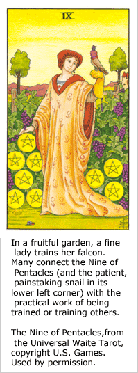 The Nine of Pentacles,from the Universal Waite Tarot,copyright U.S. Games. Used by permission.